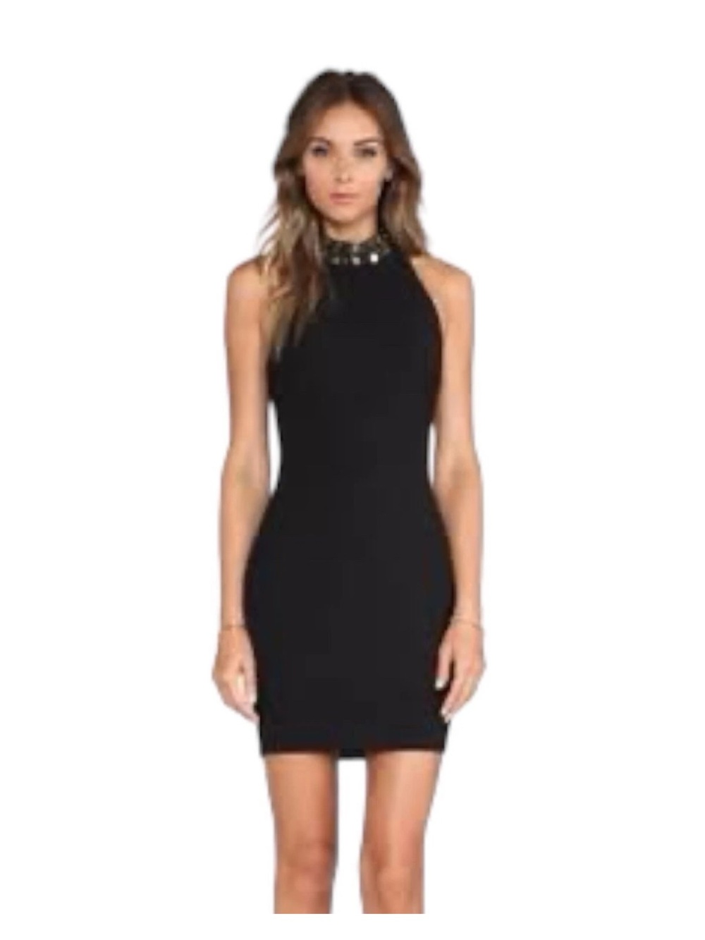 Elizabeth & James High Neck Jewels Body Con Black Dress Fully Lined Size 6